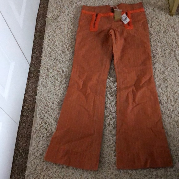 Navy striped orange cotton wide leg pant unique - Picture 4 of 8
